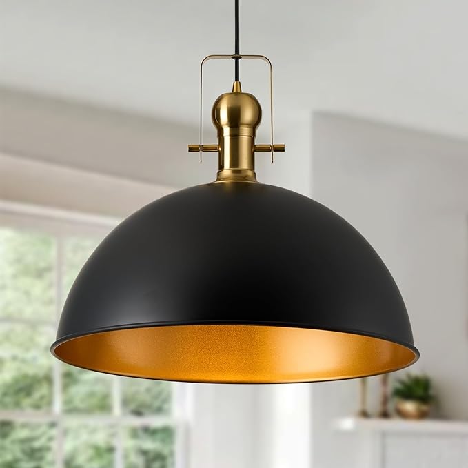 12 Inch Black Farmhouse Pendant Lights Matte Pendant Lights for Kitchen Island Industrial Adjustable Height Vintage Dome Hanging Light Fixtures for Barn Dining Room 3 Packs