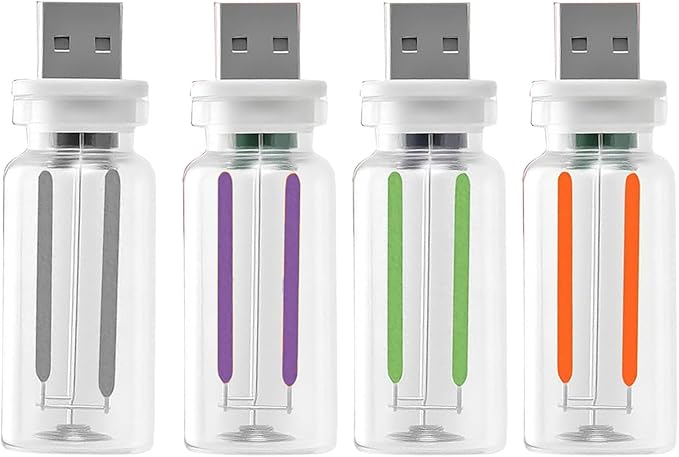 4 PCS Car USB Lights, Portable Plug-in Retro Car Interior Ambient Lights, Mini Touch Dimmable Glass Bottle LED Bulb, 2 Red and 2 Blue for Vehicle, Bedroom, Camping, PC (1Red&1Blue&1Green&1Purple)