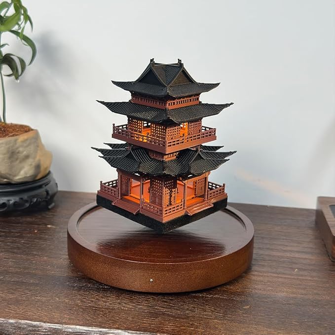 Levitating Ancient Tower lamp,Magnetic Floating LED Light Desk Lamp Table lamp Night Light, 360-degree Free Floating and Rotating in The air for Unique Gifts Room Home Office Decor (Vintage)