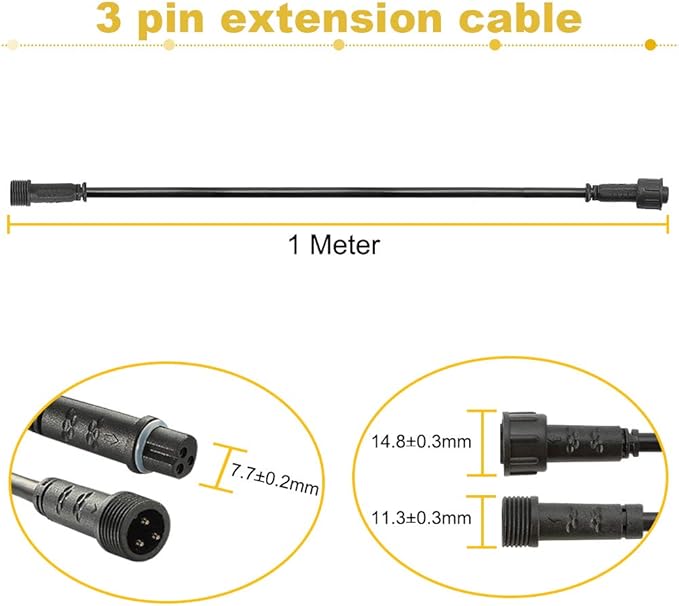 FVTLED 1m 3.28ft 3Pin Extension Cable Wire with Male and Female Connectors at Both Ends for Dual Color Temperature CCT Deck Lights,Pack of 5