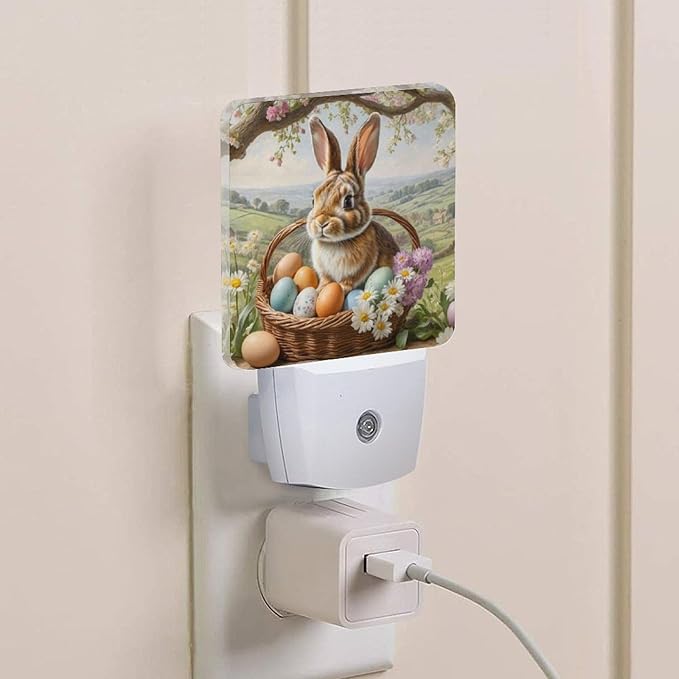 Easter Rabbit Night Light Plug-in,Dusk to Dawn Smart Sensor Led Nightlight for Bedroom Bathroom Kitchen Hallway Stairs Energy Efficient Decor Desk Lamp