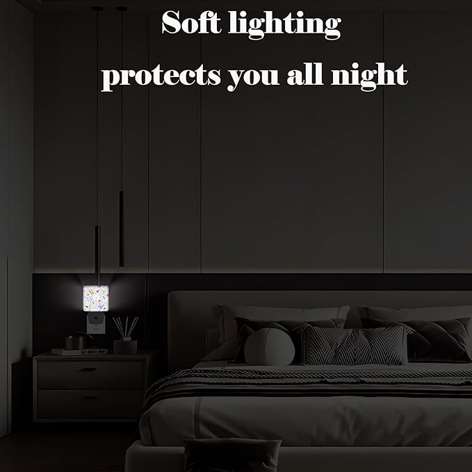 Wild Flowers and Insects Butterflies Night Light,Plug Into Wall for Boys Girls Bedroom Decorative Square Night Light Lamp 0.5w Sleep Friendly