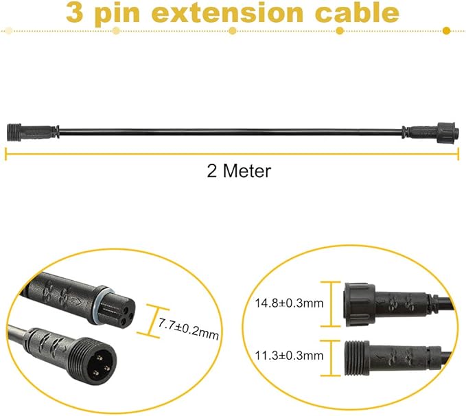 FVTLED 2m 6.56ft 3Pin Extension Cable Wire with Male and Female Connectors at Both Ends for Dual Color Temperature CCT Deck Lights,Pack of 5