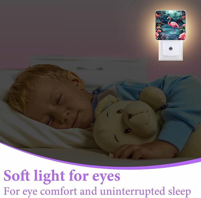 Flamingo Watercolor Night Light,Floral Night Lights Plug into Wall,Led Lamp for Stairway/Hallway/Bedroom 0.5W Nightlight Sleep Friendly