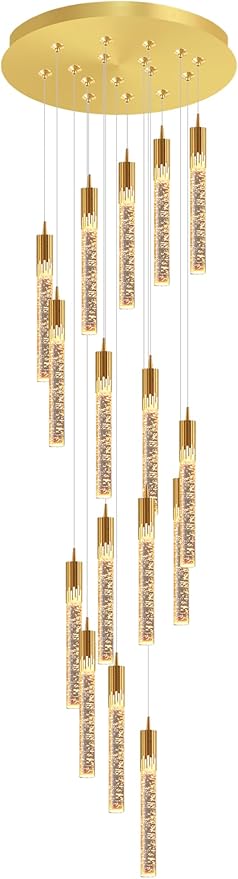 16-Lights Chandeliers for Entryway Modern High Ceiling Pendant Lights Crystal Chandeliers for Living Room Foyer Staircase LED Dimmable Chandelier Lighting Fixture Suit for Sloping Ceiling Chandelier