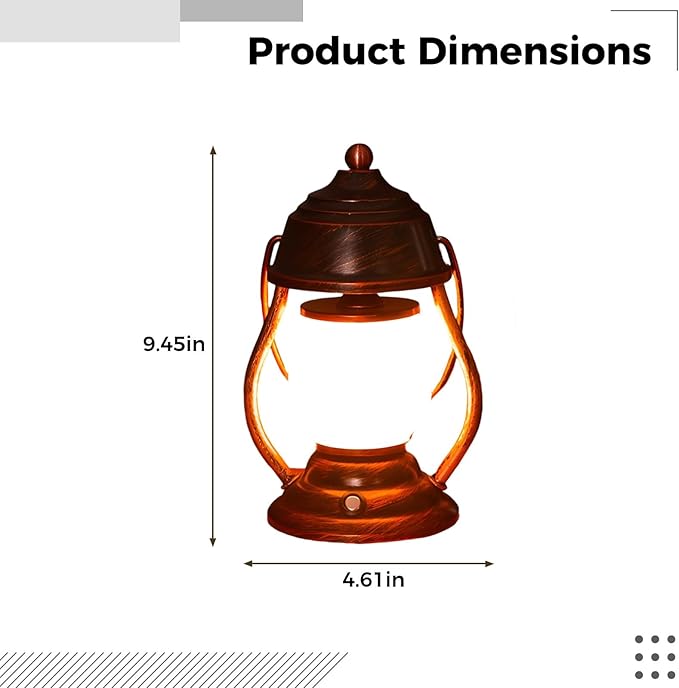 Retro Rechargeable Led Lantern, 9.4 in / 24 Cm Flickering Battery Powered Table Lamp, Bronze Iron Art Decorative Light