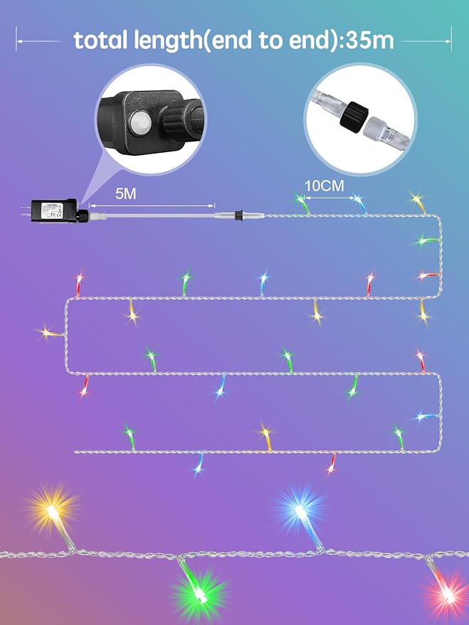 Christmas Lights with 300 LEDs, 100FT Connectable Plug in Fairy String Lights for Outdoor Tree and Indoor Décor, 8 Modes & Timer, IP65 Waterproof Lights for Yard Garden Decor (Multi-Color)