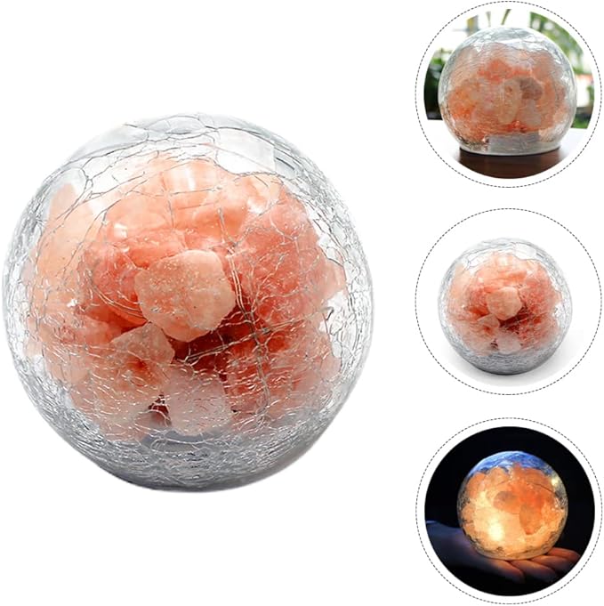 Uonlytech Salt Rock Lamp Battery Powered Himalayan Pink with Crackle Glass Ball Rock Salt Night Light for Bedroom Home Decor