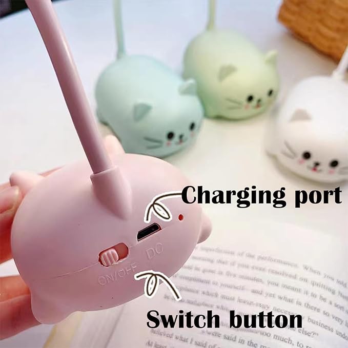 LED Kids Lamp, Mini Cat Table Lamp, Portable LED Night Light, Cute Desk Lamp, Foldable USB Rechargeable Reading Light Children's Bedroom (Pink)