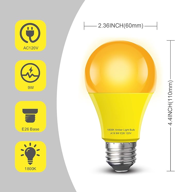Sleep Light Bulb 4 Pack,Dimmable 1800K Warm Light Bulbs for Healthy Sleep,Blue Light Blocking,A19 9W(60W Equivalent) E26 Base Amber Light Bulbs for Bedroom, Baby Nursery Room