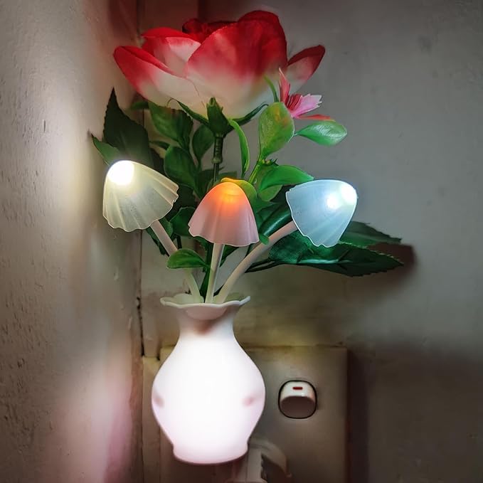 AUSAYE Sensor LED Night Light Plug-in Nightlight, Color Changing Lamp Rose Flower Mushroom Night Light for Kids Adults Mom Bedroom, Bathroom, Kitchen, Basement