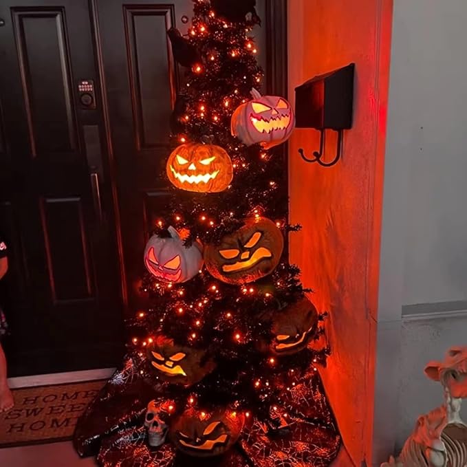 YEGUO 66ft 200 LED Orange Halloween Lights Outdoor Waterproof, Green Wire Christmas String Lights Indoor, 8 Modes Twinkle Tree Lights Plug in with Timer Memory