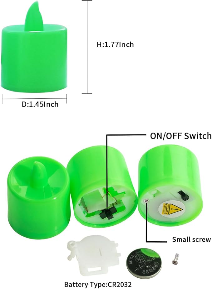 LANKER 24 Pack Flameless Led Tea Lights Candles, Flickering Green Battery Operated Electronic Fake Candles, Decorations for Party, Christmas, Halloween and Festival Celebration (Green)