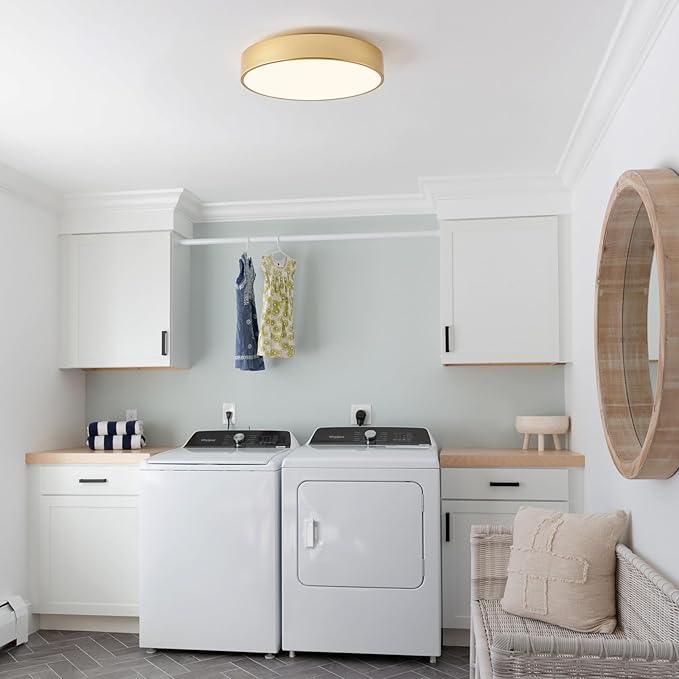 Modern Flush Mount Ceiling Light, 3-Lights Round Gold Ceiling Light Fixtures, Minimalistic Ceiling Lamp Acrylic Shade Lighting Fixture for Bedroom Living Room Laundry Room Hallway(15.8")