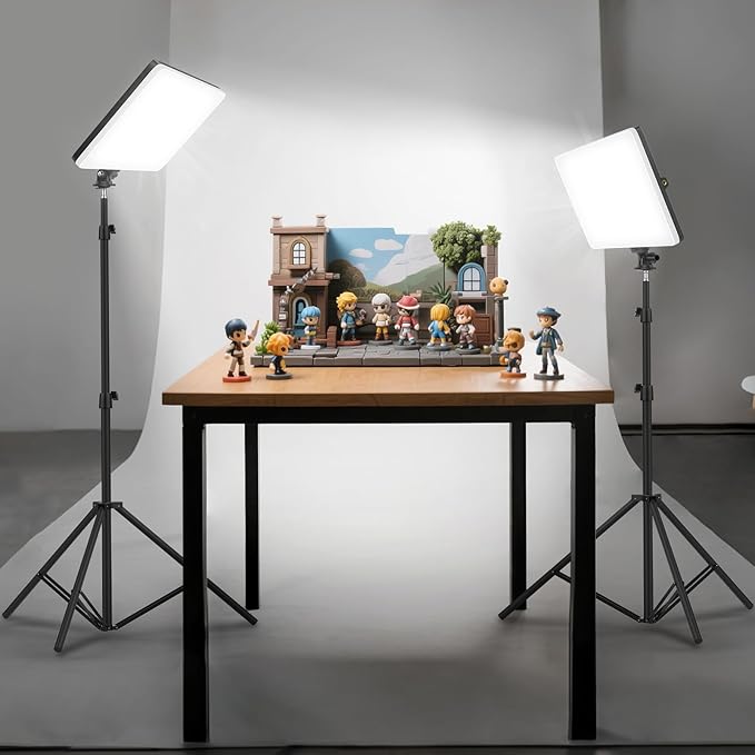 2 Pack Led Video Light Kit, 4000mAh Rechargeable Lithium Battery, Light Panel 2500k-8500k 2200Lux 79 inches Light Stand for Studio Photography Light Video Recording Game Live Streaming