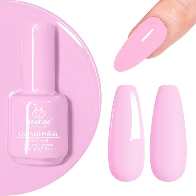 Beetles Pink Gel Polish - Fairy Tale 15ML/0.51Fl Oz, Pastel Light Pink Gel Nail Polish, Soak Off UV LED Lamp Nail Art, Long-Lasting Manicure Salon DIY Home Easter Spring Nails - Gifts for Her