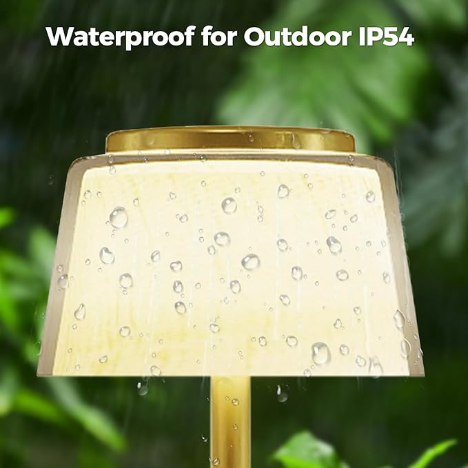 LED Cordless Lamp, 5 Colors Stepless Dimming Table Lamp, Built-in 4400mAh Rechargeable Battery with USB Charging Port, Portable Touch Bedside Light for Patio, Restaurant, Dining (1, Gold)