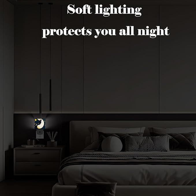 Black Cat Moon Night Light,Plug Into Wall for Boys Girls Bedroom Decorative Square Night Light Lamp 0.5w Sleep Friendly
