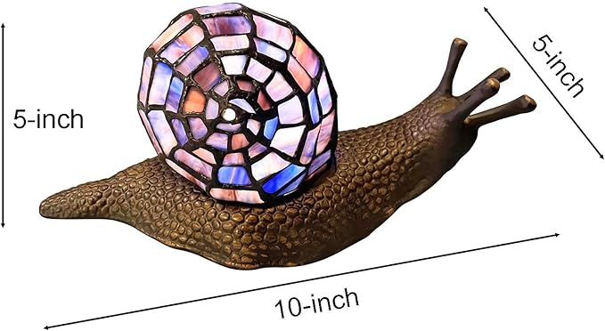 Bieye L10976 Land Snail Tiffany Style Stained Glass Accent Table Lamp for Home Decoration (Purple, 10" D x 5" W x 5" H)