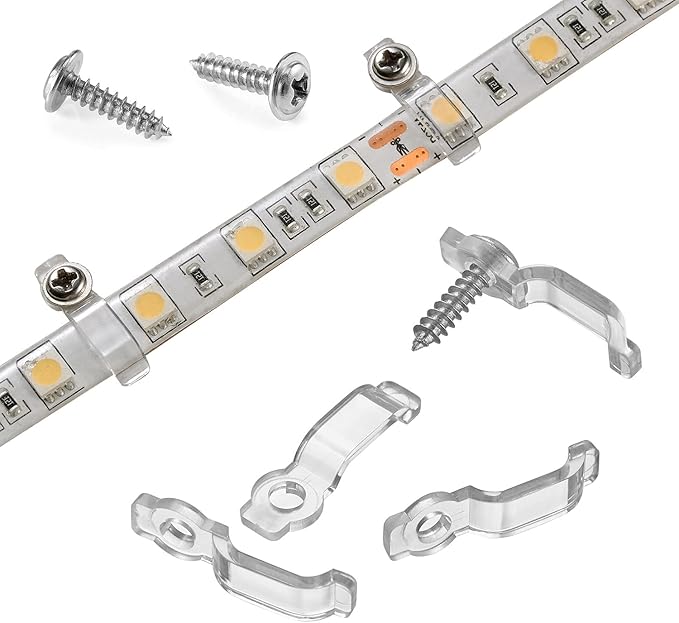 MMSD 100 Pack LED Strip Light mounting Bracket LED Tape clamp with 102 Screws Suit for 10mm Wide IP65 Waterproof Strip Light