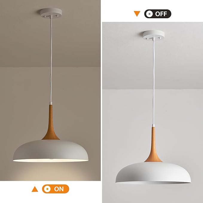 Oversize White Pendant Lights Kitchen Island,Modern Pendant Light Fixtures,Farmhouse Adjustable Hanging Pendant Lighting Foyer Entryway Hallway Bedroom Dining Room Living Room,Faux-Wood,Large 15.75 in