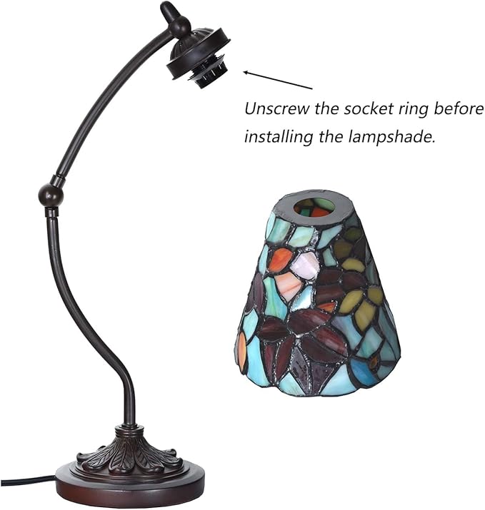 Bieye L10893 Maple Leaves Tiffany-Style Stained Glass Swing Arm Desk Lamp, 19-inch Tall