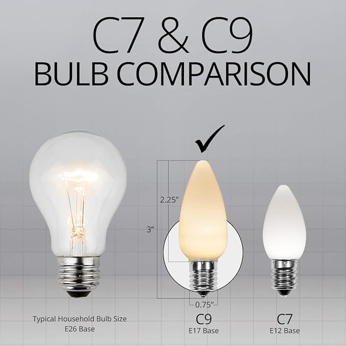 Wintergreen Lighting 50 C9 OptiCore LED Commercial Outdoor Christmas Lights – Heavy Duty Christmas String Lights; Green Wire (50 ft, Warm White Smooth/Opaque)