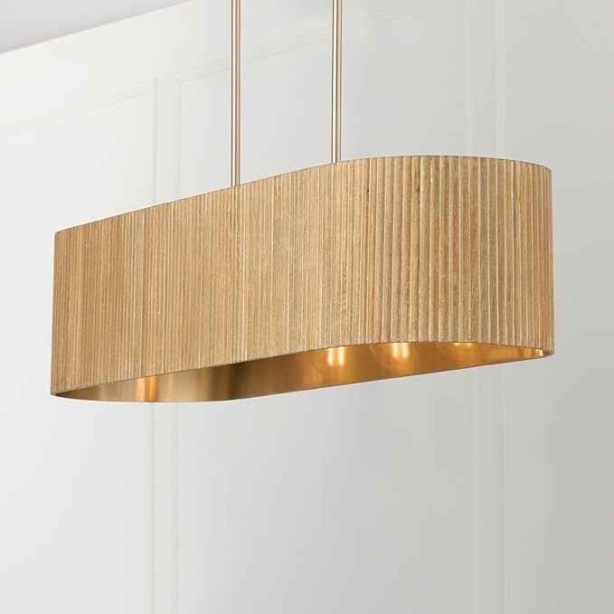 Capital Lighting 850751WS Donovan Mid-Century Modern Artisan Luxe Fluted Mango Wood Linear Chandelier, 5-Light 500 Total Watts, 9" H x 44" W, White Wash and Matte Brass