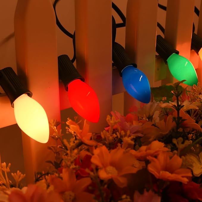 100FT C7 Multicolor Christmas Lights Outdoor, Vintage Christmas Lights String with 100+5 LED Colorful Bulbs, Hanging Christmas String Light for Home Patio Party Indoor Outdoor Christmas Decorations