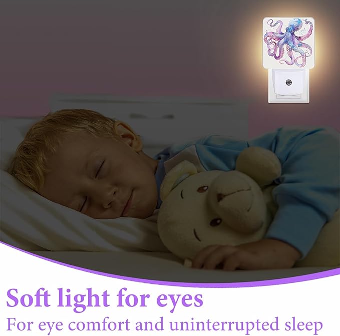 Octopus Night Light,Fish Sea Life Plug-in Night Lights with Dusk-to-Dawn Sensor for Bedroom,Bathroom and Living Room Sleep Friendly lamp 0.5w