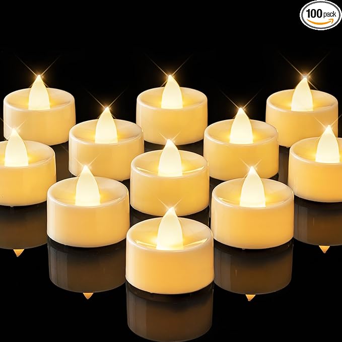 BEICHI Flameless Candles, 100Pack Battery Operated Candle, LED Tea Lights Candles Battery Operated, Flickering Fake Votives for Wedding Party Home Decor- Warm White, Ivory Base