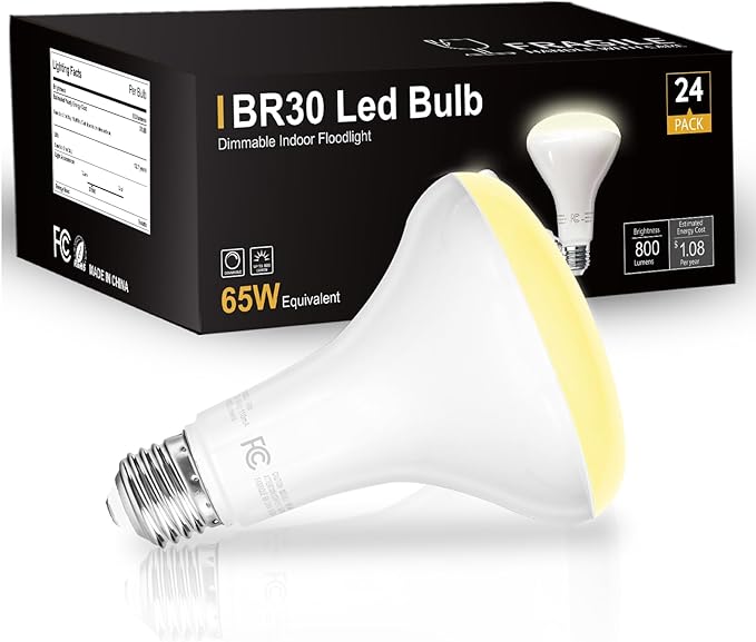 dalattin 24 Pack BR30 LED Bulbs 65W Equivalent, Dimmable Indoor Flood Lights 2700K Soft White, 9W, 800 Lumens, E26 Base, LED Recessed Light Bulb for Living Room, Bedroom, Bathroom, Kitchen