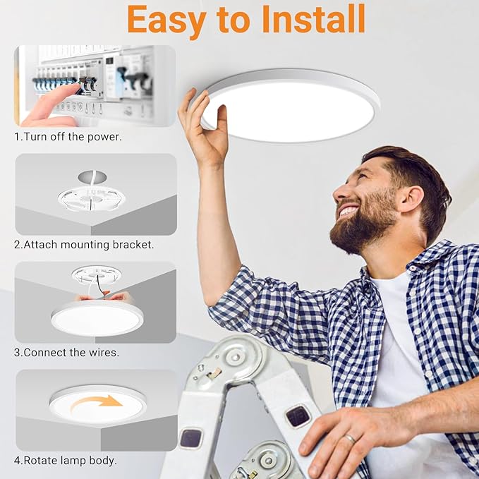 slochi 8Pack LED Flush Mount Ceiling Light Fixture, 12 Inch 24W, 3200LM, Super Slim 0.7 Inch, 3000K-6500K Adjustable Low Profile LED Ceiling Lights for Bedroom, Kitchen, Hallway(White)