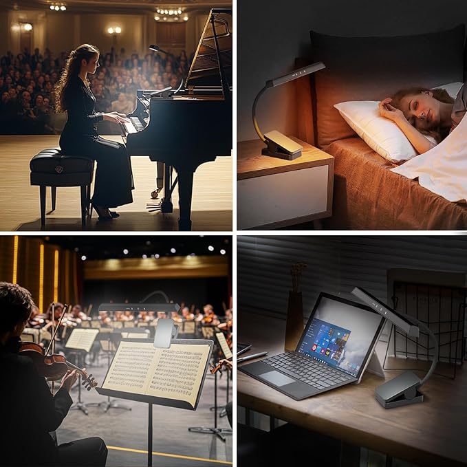 Professional Rechargeable Music Stand Light - 1/2/4 Pack Eye Caring 47 LED Clip on Piano Lights, 4 Color & 3 Brightness, USB-C, Long Lasting up to 110 Hours, Portable Lamp for Musician, Piano, Reading