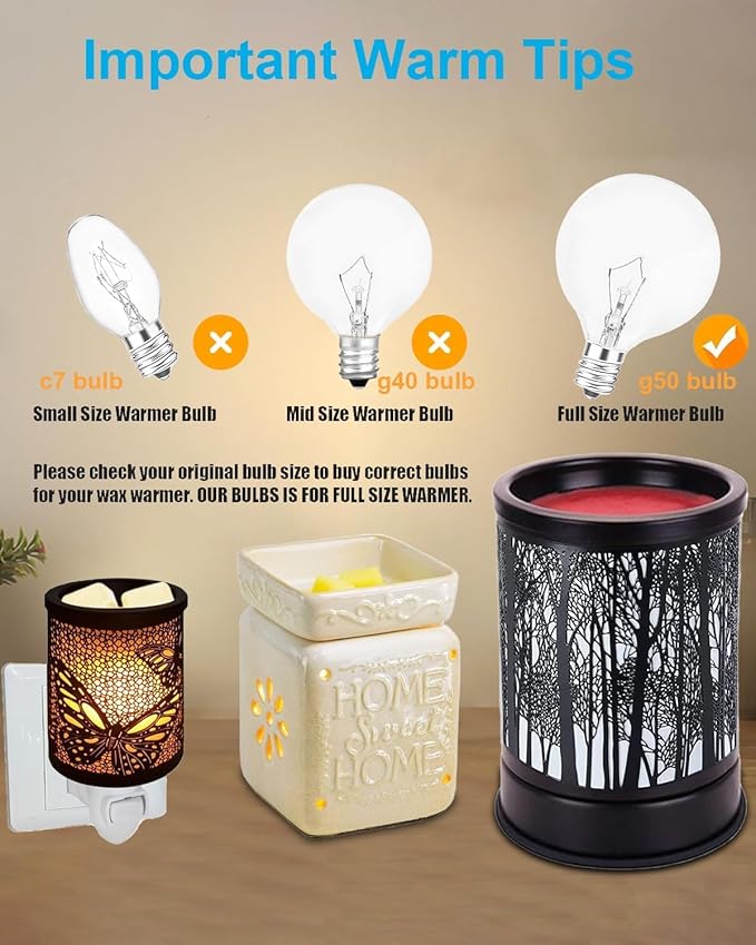 30 Watt G50 Wax Warmer Light Bulbs, Replacing Bulbs for Full Size Scentsy Warmers, E12 Base G16.5 Globe Clear Bulb for Candle Wax Warmer, Long Lifespan, 120 Volt (6 Pack)