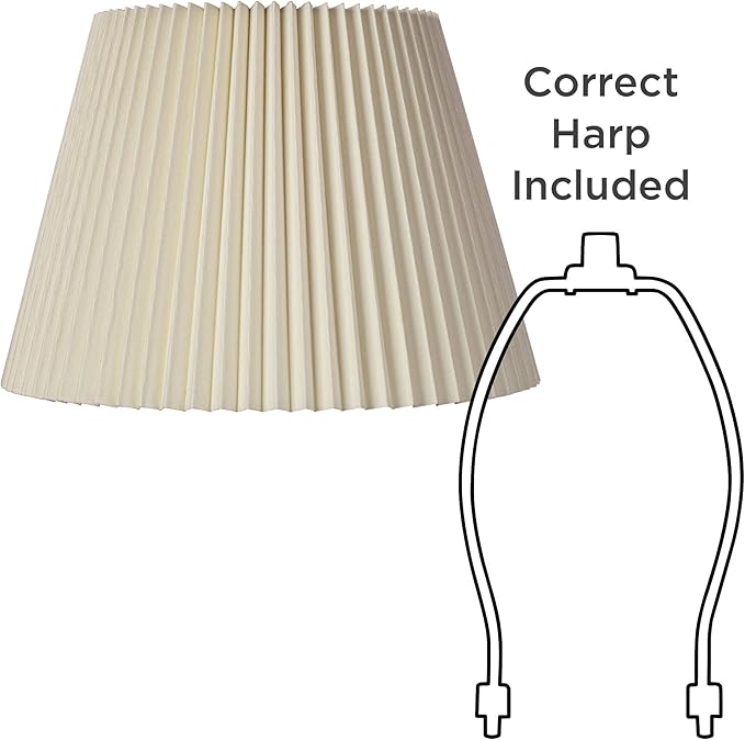 Ivory Linen Knife Pleat Large Lamp Shade 9" Top x 14.5" Bottom x 10" High (Spider) Replacement with Harp and Finial - Springcrest