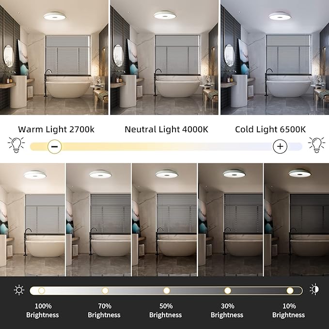 Smart Waterproof LED Flush Mount Ceiling Light Fixture,with Bluetooth Speaker,11 Inch,18 watt,Dimmable Music Lamp,RGB Color Changing Light with Remote Control,for Bathroom,Shower,Bedroom