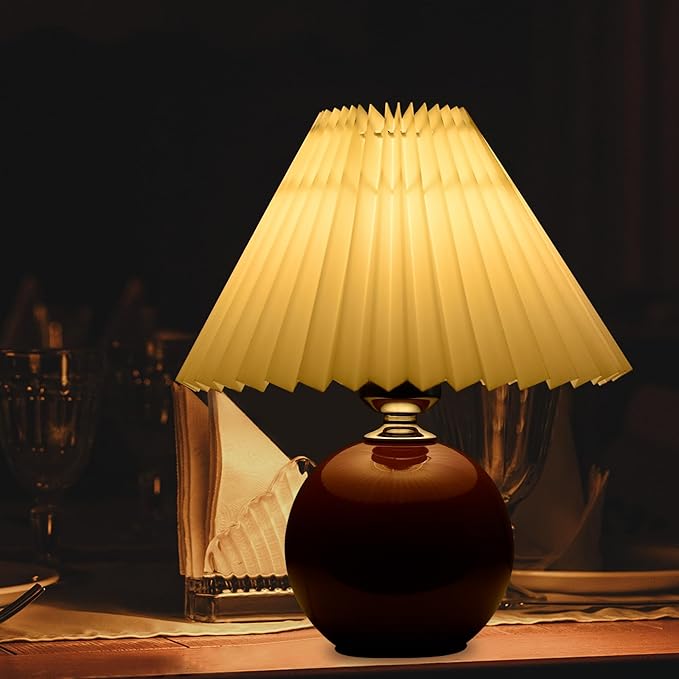 Korean Pleated Table Lamp Ins DIY Ceramic Table Lamps for Living Room Home Deco Cute Lamp with Tricolor Led Bulb Beside Lamp…