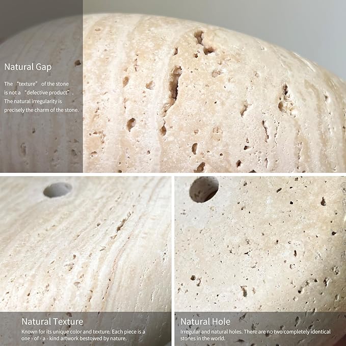 Wabi Sabi Pendant Light Natural Stone Shade Nordic Wood Chandelier,Yellow Travertine Cave Lamp, Japanese Style Lights 15W,Natural Stone Lights for Dining Room Bedside Kitchen Island Hallway