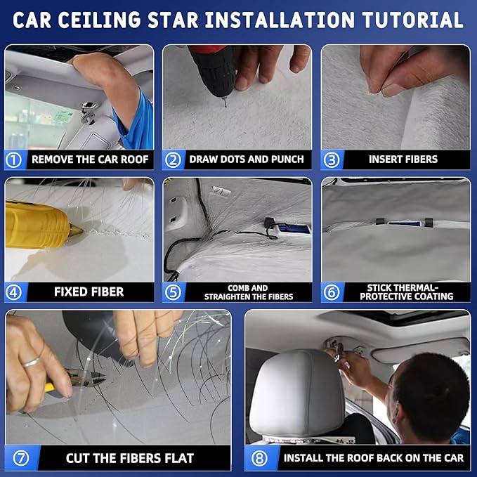 4 Colors 32W Twinkle Car Starlight Headliner Kit 1000pcs*0.03in*13.1ft with APP&RF Remote, RGBW Fiber Optic Ceiling Star Lights, 4 Port Engine Sound Activated Star Roof Lights for Car Home Theater
