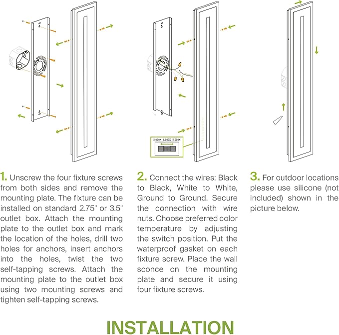 ASD LED 36" Long Wall Mount Light Fixture, Outdoor & Indoor Linear Sconce | 3CCT, Dimmable, Waterproof, Anti-Rust, ETL Listed | 30W 1850LM 3000-5000K 100-277V | Exterior Porch Lighting | Black, 2 Pack
