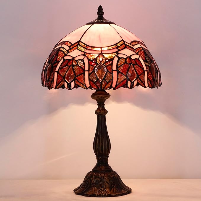 Tiffany Lamp Touch Control Table Lamp Pink Stained Glass Desk Lamp 12X12X19 Inches Jewelry Style Reading Light