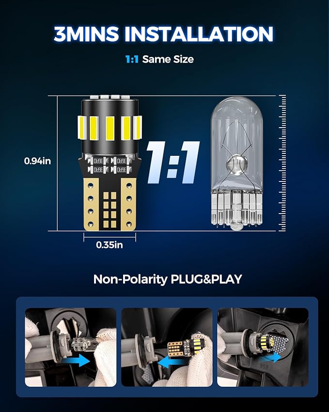 Marsauto 194 LED Bulb for License Plate Light, 6000K Super White 168 2825 W5W T10 Wedge Replacement LED Light Bulbs for Car Dome Map Courtesy Step Dash Trunk Light (Pack of 10)