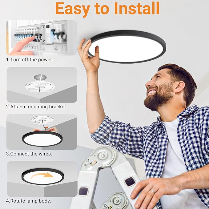 slochi 8Pack LED Flush Mount Ceiling Light Fixture, 12 Inch 24W, 3200LM, Super Slim 0.7 Inch, 3000K-6500K Adjustable Low Profile LED Ceiling Lights for Bedroom, Kitchen, Hallway(Black)