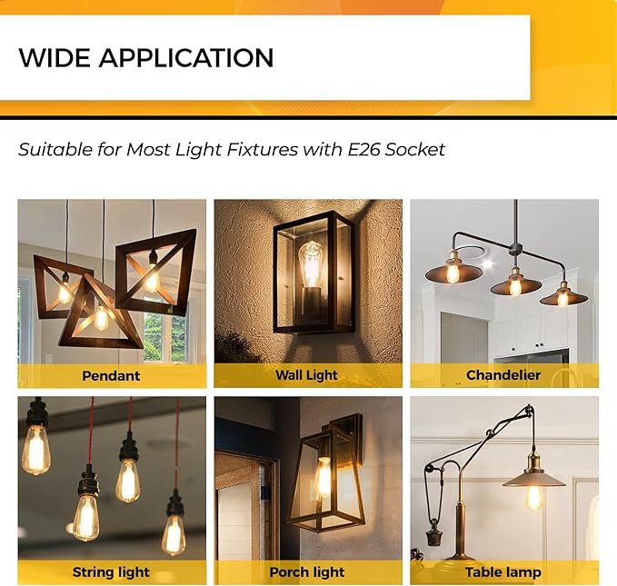 Hizashi Vintage LED Edison Bulb Dimmable, 6W Equivalent 60W, 2700k Warm White, E26 Base Led Light Bulbs, 700LM, High CRI 95+ Eye Protection, Clear Glass, Pack of 12