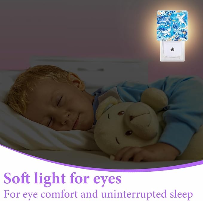 Sea Turtle Night Light,Sea World Plug-in Night Lights with Dusk-to-Dawn Sensor for Bedroom,Bathroom and Living Room Sleep Friendly lamp 0.5w