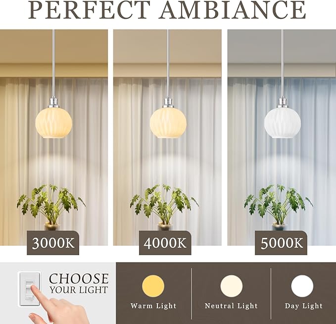 Milk Glass Pendant Lights Kitchen Island, 1-Light 7.1" Brushed Nickel Modern Pendant Light Fixtures with Rods, Globe Hanging Lighting for Kitchen Sink Bathroom Dining Room, E26 Base