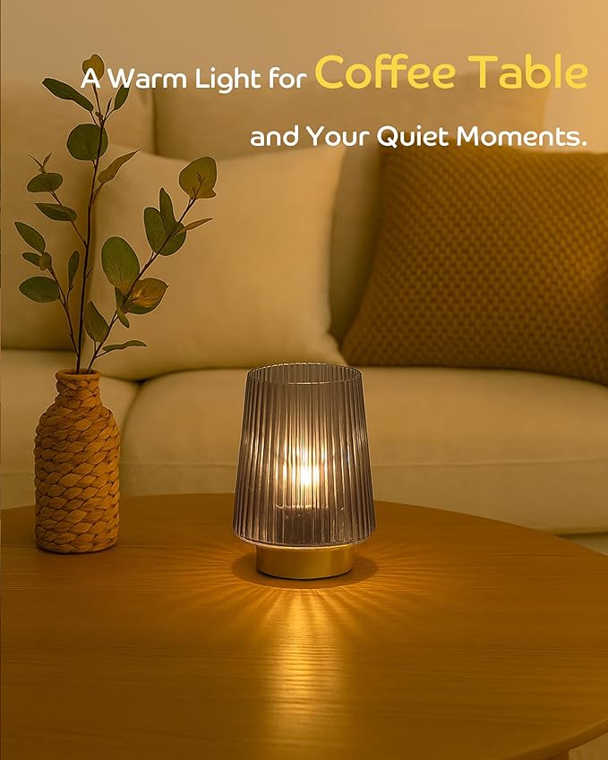 Battery Powered Lamp with Timer, Cordless Small Table Lamps Battery Operated with LED Bulb, Decorative Bedside Lamp for Living Room Grey 2Pack
