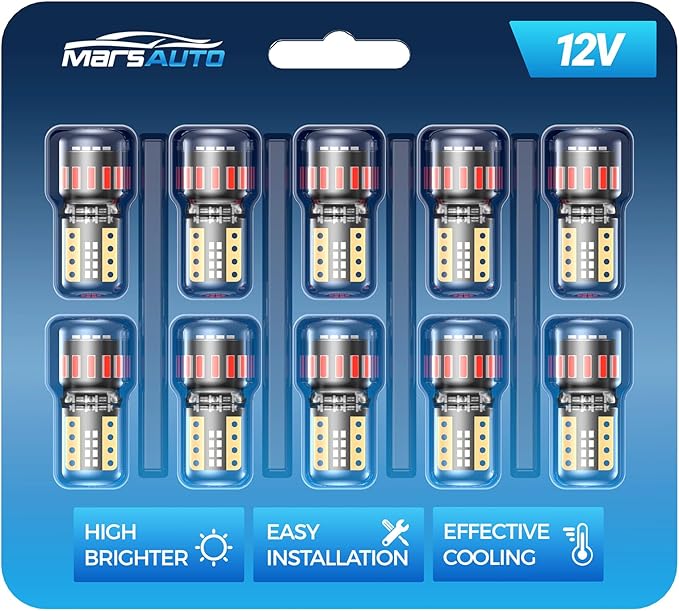 Marsauto 194 LED Bulb Red for Dome Map Light, 168 2825 W5W T10 Wedge Replacement Super Bright LED Light Bulbs for Car Courtesy Step Dash Side Marker Trunk Light (Pack of 10)