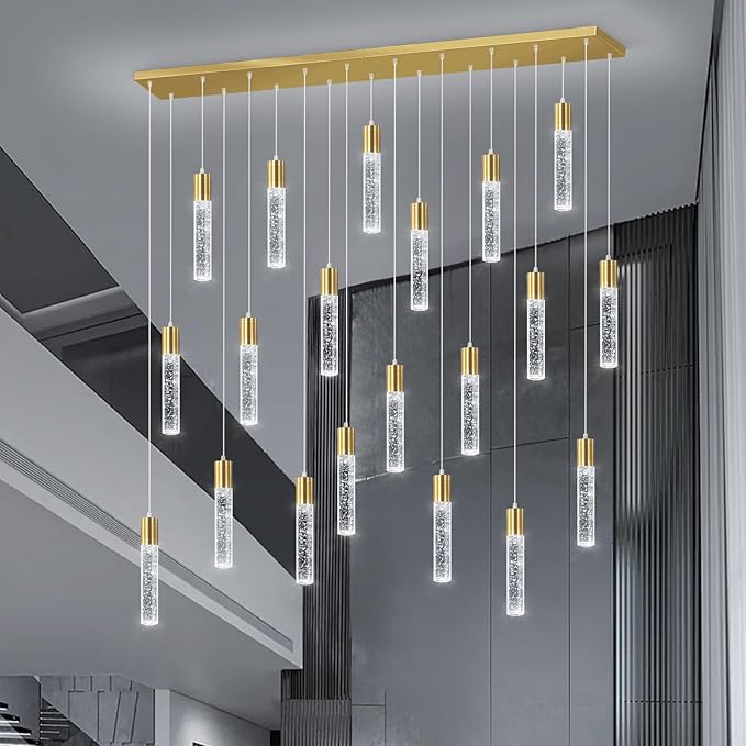 20-Lights Modern Crystal Chandeliers LED Pendant Light for Kitchen Island Dining Room Entrance Foyer Living Room 6000K Gold